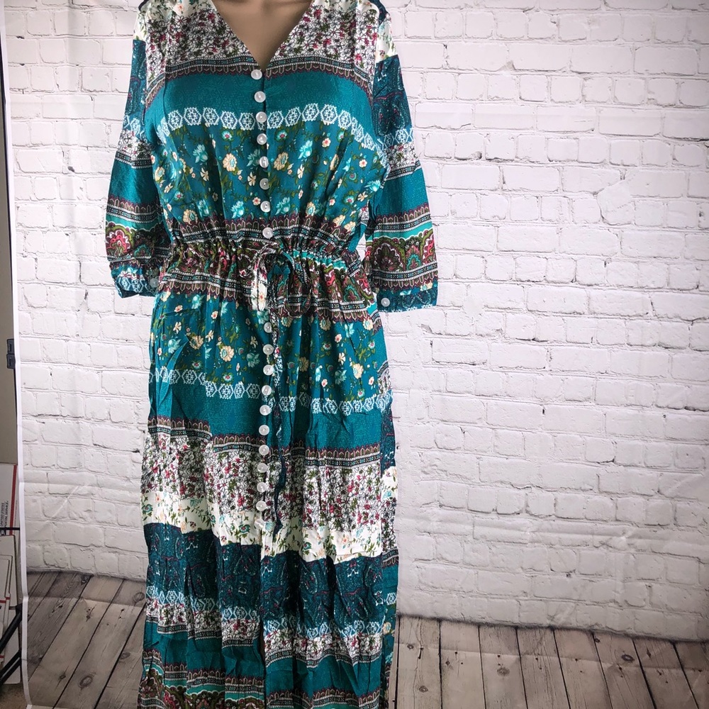 Bohemian V-neck Bohemian Ethnic Maxi Dress - Picture 6 of 6